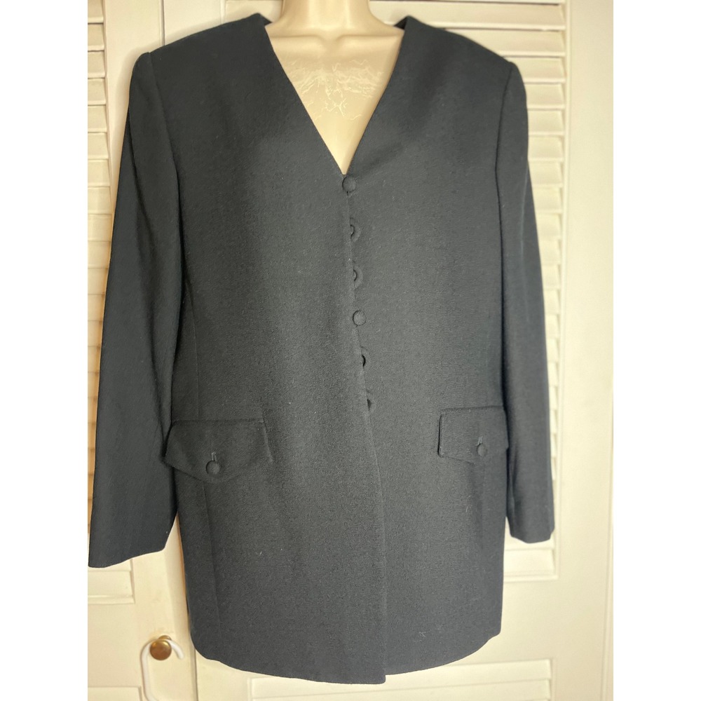Vintage Rena Rowan for Saville Black Wool Jacket Button Front L READ